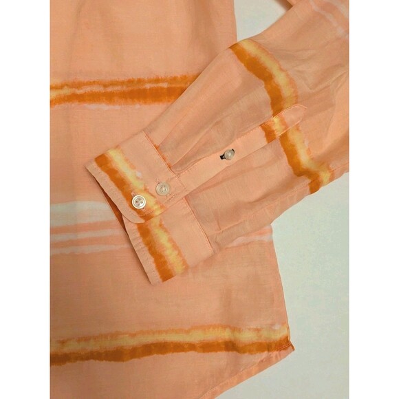 JCP Wmn Sz M Orange Silk Blend Button Up Preppy Coastal Ethereal Grandma - Picture 7 of 9
